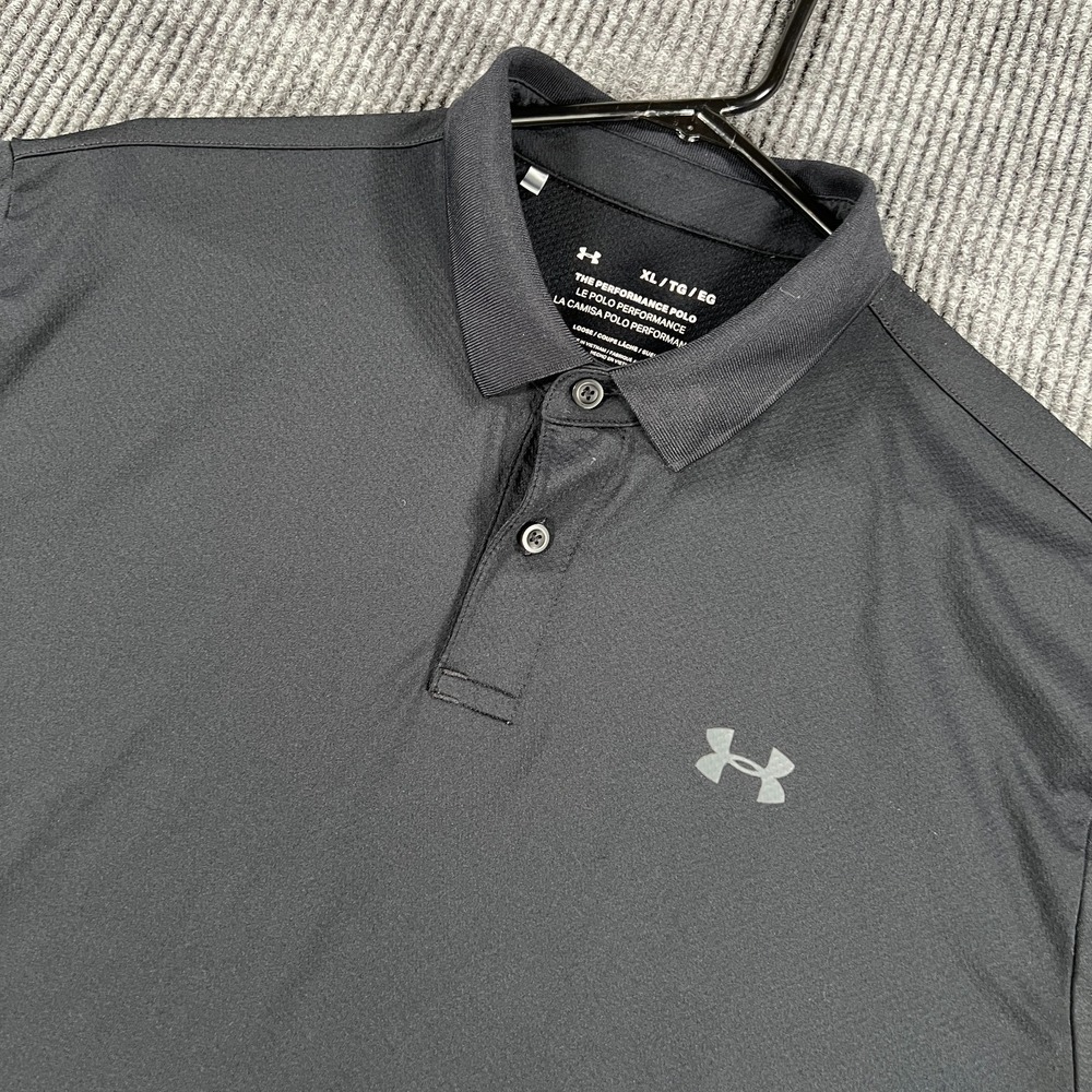 Under Armour Performance Polo Shirt Mens XL Black Short Sleeve HeatGear